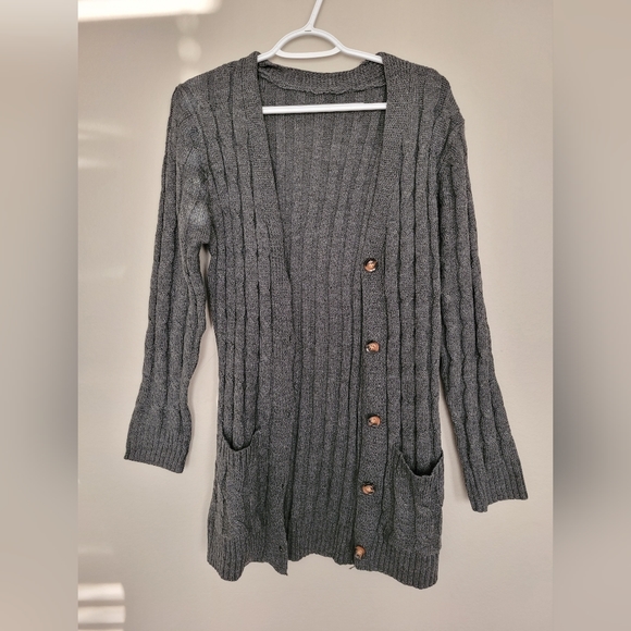 Women's Gray Button Cardigan L - Picture 6 of 6